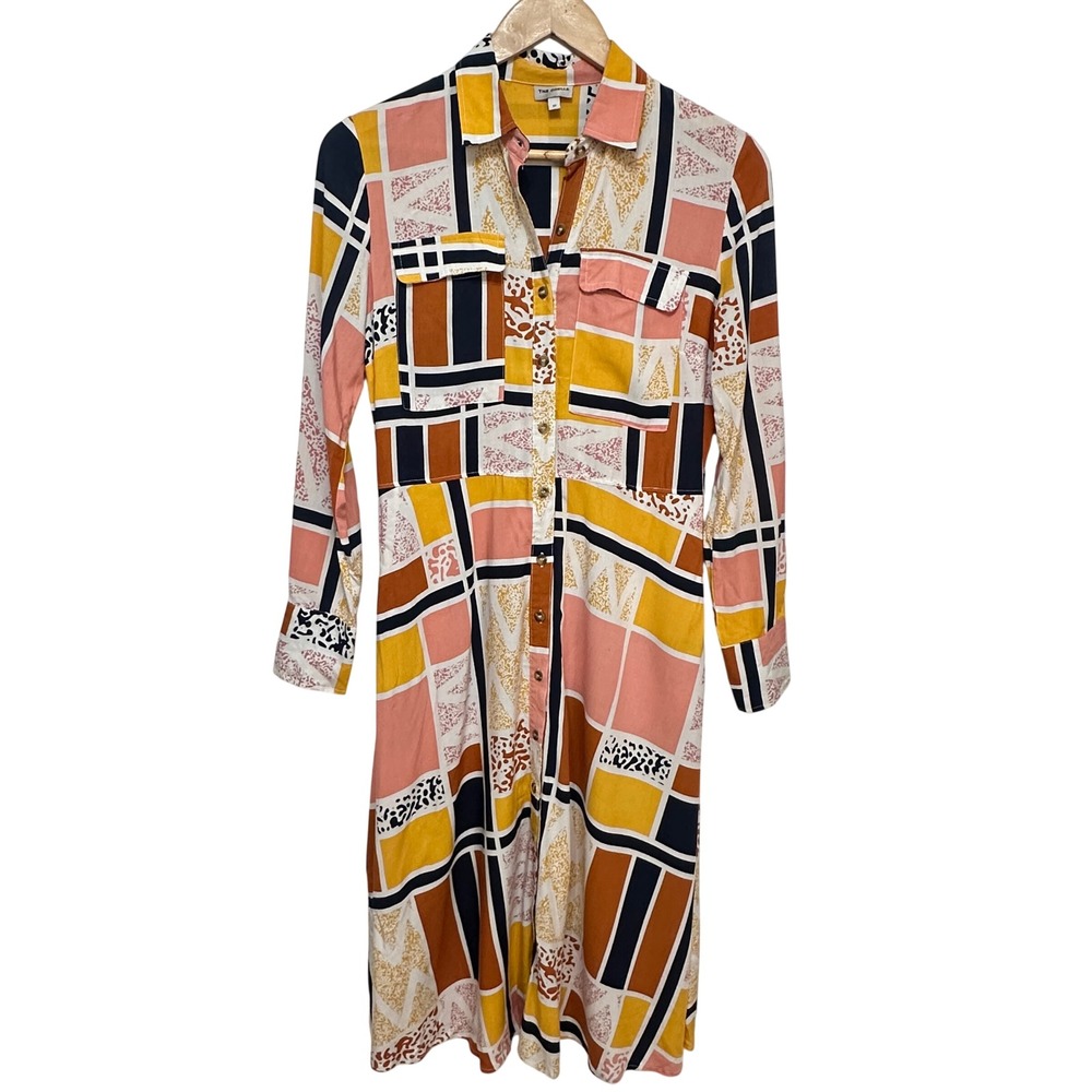 Anthropologie The Odells Nouveau Geo Midi Shirt Dress XS Long Sleeve *No Belt